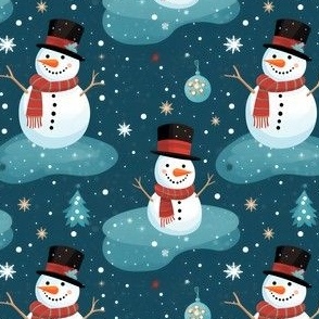 Happy Snowmen on Blue