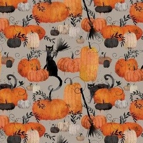 Pumpkin patch with witchy cats 4 inch