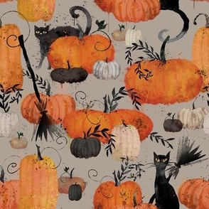 Pumpkin patch with witchy cats 8 inch