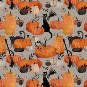 Pumpkin patch with witchy cats 12 inch