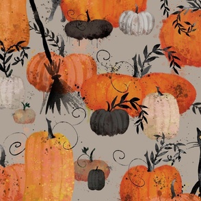 Pumpkin patch with witchy cats 24 inch