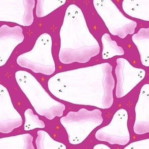 Whimsical Halloween Ghosts on Magenta