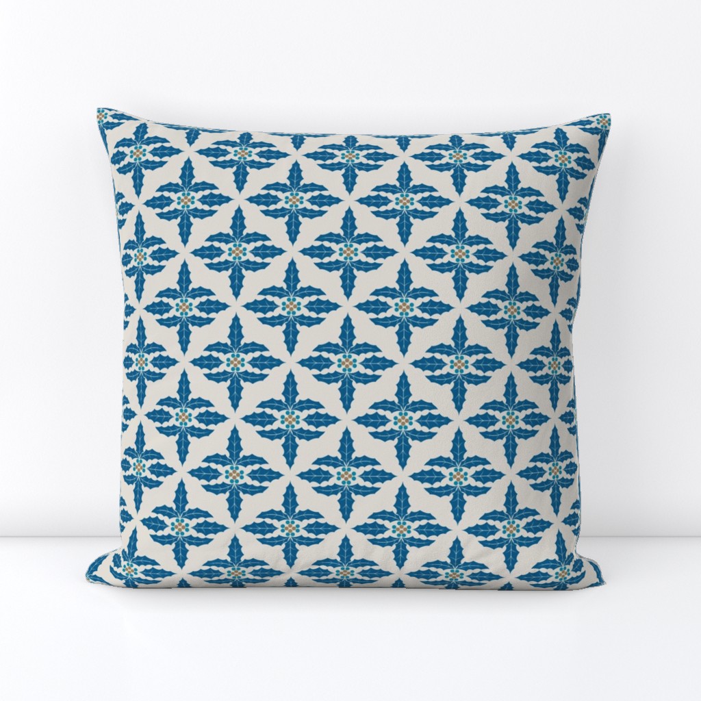 Cute Retro Holly Christmas Pattern in blue and brown