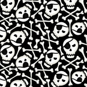 Pirate Skull and Bones pattern on a black background