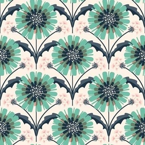 2" Motif Small / Dandy / Teal Green Navy Blue on Cream (e)