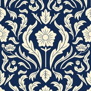 Floral Damask - Navy