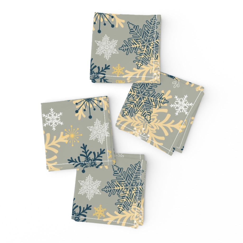 Blue Gold Holiday Snowflakes Pattern