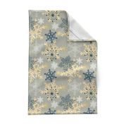 Blue Gold Holiday Snowflakes Pattern