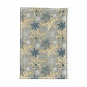 Blue Gold Holiday Snowflakes Pattern