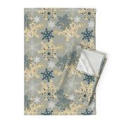 Blue Gold Holiday Snowflakes Pattern