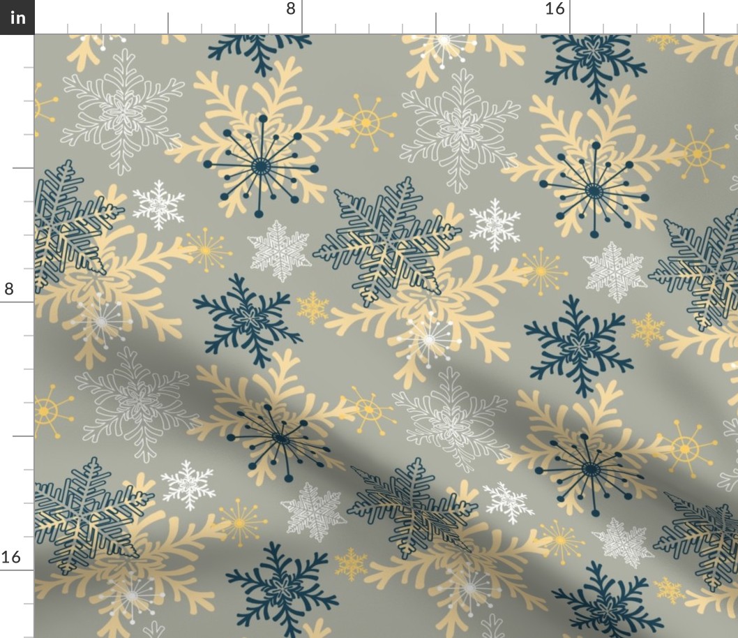 Blue Gold Holiday Snowflakes Pattern