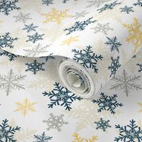 Blue Gold Holiday Snowflakes Pattern