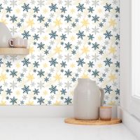 Blue Gold Holiday Snowflakes Pattern