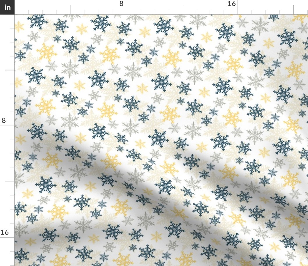 Blue Gold Holiday Snowflakes Pattern