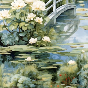 Jumbo Impressionist Dreams: Water Lilies & Wooden Bridges