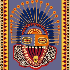 VooDoo Tribal Fantasy Mask - Blue Yellow Orange - 21x27 - Design 15706609