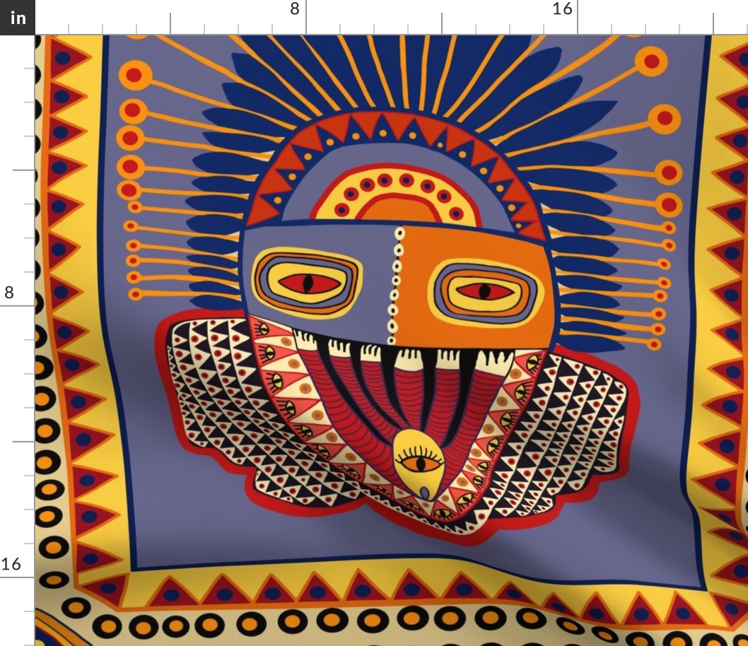 VooDoo Tribal Fantasy Mask - Blue Yellow Orange - 21x27 - Design 15706609