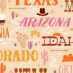 Wild West Lettering Map // Southwest States © ZirkusDesign // Texas, Colorado, Oklahoma, New Mexico, Arizona, Utah, Montana, Wyoming, Idaho, Oregon, California