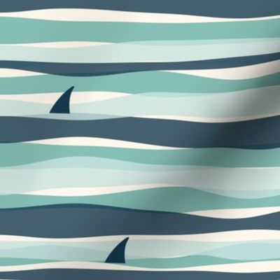 Shark Fins in Waves - (SMALL) - teal navy blue ivory white