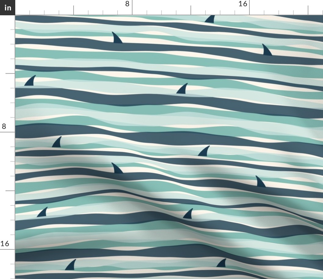 Shark Fins in Waves - (SMALL) - teal navy blue ivory white