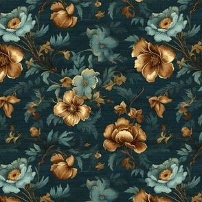 Copper and Teal Floral no 2 in SMALL