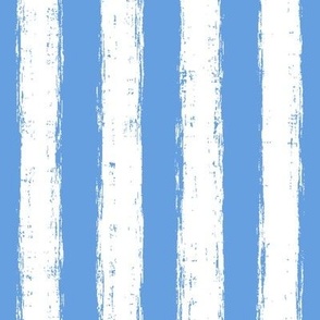Vertical White Distressed Stripes on Cornflower Blue