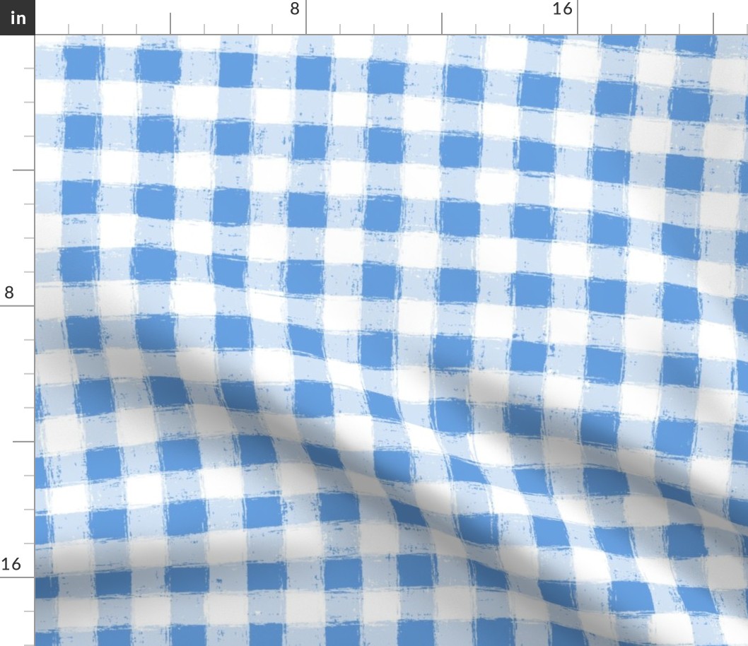 Distressed Gingham White and Cornflower Blue