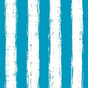 Vertical White Distressed Stripes on Caribbean Blue