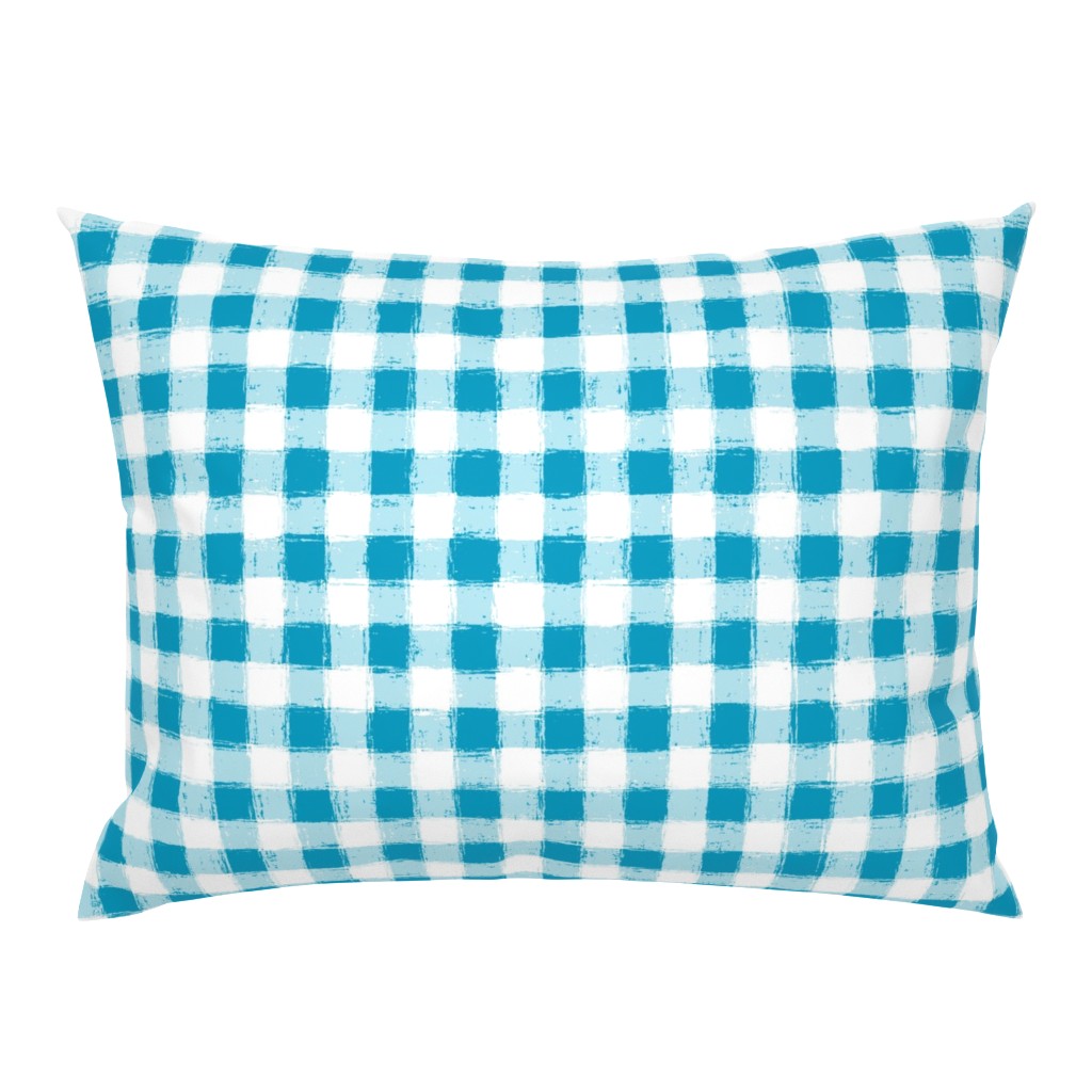 Distressed Gingham White and Caribbean Blue