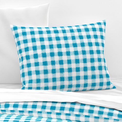 Distressed Gingham White and Caribbean Blue