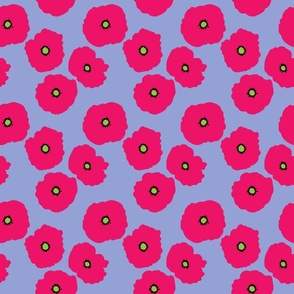 Poppies Bright Pink on Chambray Blue
