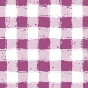 Distressed Gingham White and Medium Mulberry