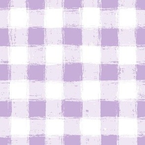 Distressed Gingham White and Dusty Lavender