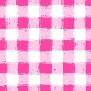 Distressed Gingham White and Hot Pink
