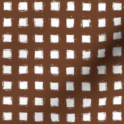 Distressed Floating White Squares on Cinnamon Brown