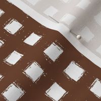 Distressed Floating White Squares on Cinnamon Brown