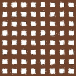 Distressed Floating White Squares on Cinnamon Brown