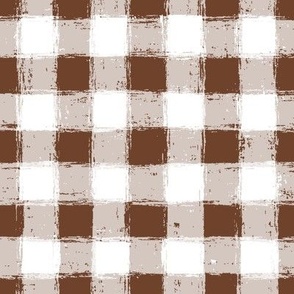 Distressed Gingham White and Cinnamon Brown