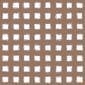 Distressed Floating White Squares on Mocha Brown