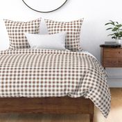Distressed Gingham White and Mocha Brown