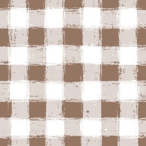 Distressed Gingham White and Mocha Brown