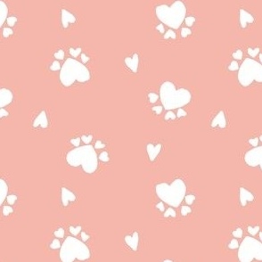 4" paw prints and hearts on rose pink for valentines day kids and baby bows and dresses