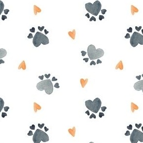 4" watercolor paw prints and hearts on white for valentines day kids and baby bows and dresses