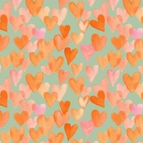 4"Watercolour hearts on pastel green - Smitten Kitten for valentines day kids and baby bows and dresses