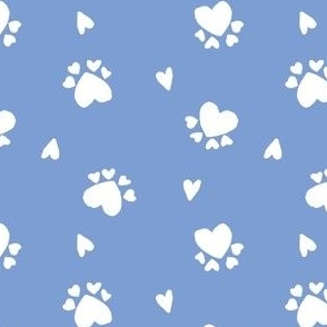 4" paw prints and hearts on hydrangea blue for valentines day kids and baby bows and dresses