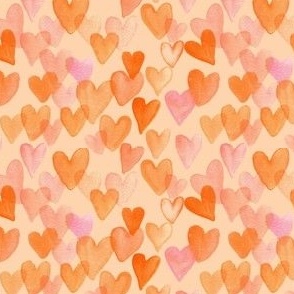 4" Watercolour pink and orange hearts in peach - Smitten Kitten for valentines day kids and baby bows and dresses