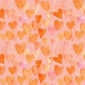 4" Watercolour pink and orange hearts on rose pink - Smitten Kitten for valentines day kids and baby bows and dresses