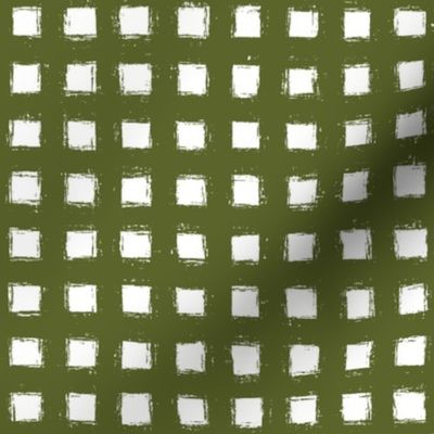 Distressed Floating White Squares on Dark Moss Green