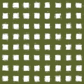 Distressed Floating White Squares on Dark Moss Green