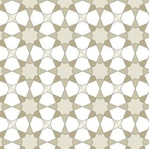Spanish Tile - Star Flowers- Khaki, Beige on a White Background.